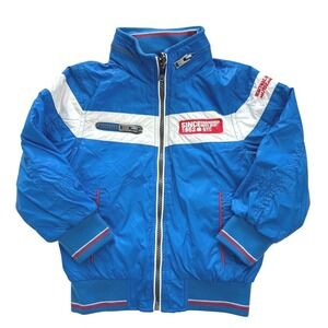 Vintage Boys Blue Motorsport Reversible Sweatshirt Hooded Jacket Outerwear 2T 3T